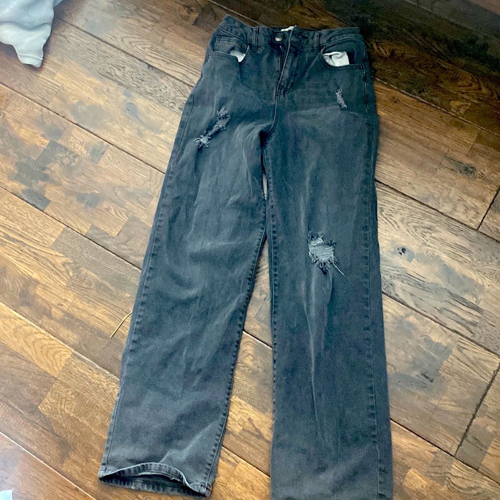 So brand distressed black high rise wide leg jeans in the size 3